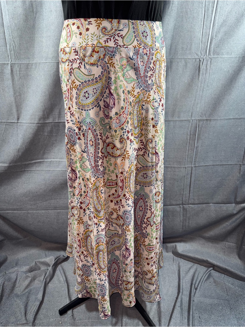 2664-Jessica London Cream Paisley Maxi Skirt with Multicolor Accents